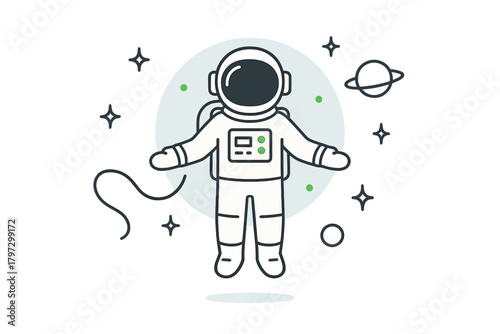 Stylized astronaut in a white suit floating through the vast starry cosmos