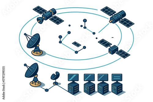 Worldwide telecommunication system with orbiting satellites, ground stations, and connected data servers