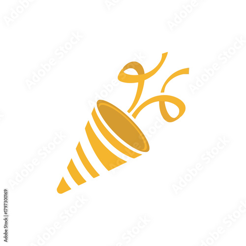Yellow party popper with confetti