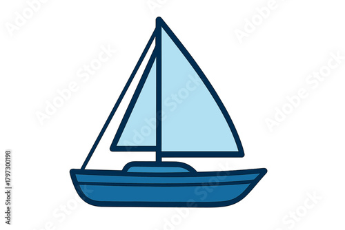 Minimalist blue sailboat symbol with light blue sails for nautical transport and maritime travel