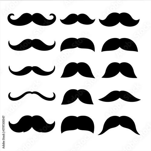 Set of various vintage and modern mustache shapes and silhouettes for men's style
