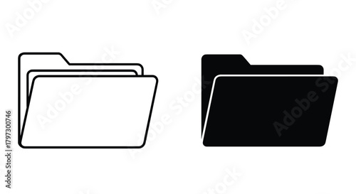 Versatile folder icon set: outline and solid styles for digital file management, data storage, and organization visuals.