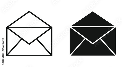 Two distinct minimalist envelope icons, one outline and one solid, representing email, message, and communication concepts.