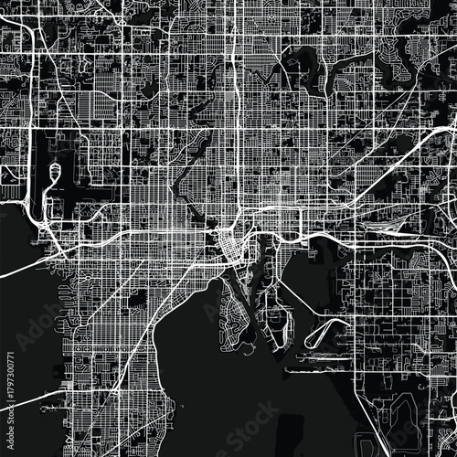 Tampa City Map precision cut linework reveals the underlying grid where structure becomes the aesthetic in this minimalist cartographic study begin of sentence, emphasizing refined linework.