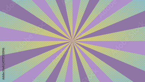A design featuring purple concentric lines on a background of gradient dots