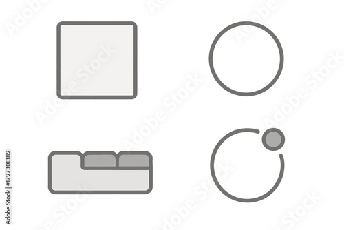 Simple top view icons of modern furniture elements for interior design layouts