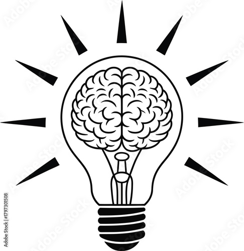 Illustration of a human brain inside a lightbulb symbolizing a brilliant idea or innovation