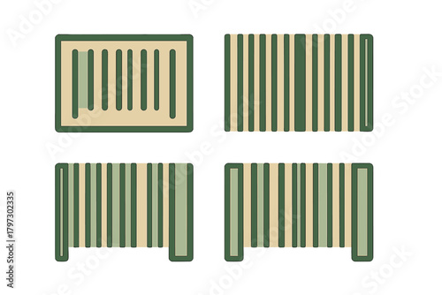 Collection of four different scannable product codes used for inventory and retail transactions