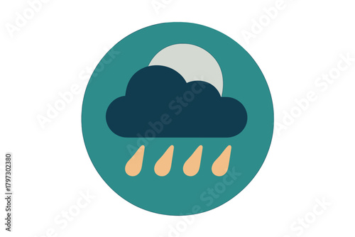 Dark cloud with falling rain drops and sun partially visible representing changing weather conditions