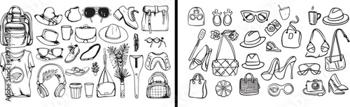 fashion clipart, clothing vector, outfit design illustration, accessories clipart set, dress and hat vector, trendy style artwork, wardrobe icons vector, boutique fashion graphic, stylish outfit desig