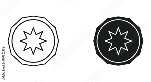 Outline and solid geometric seven-pointed star icons within octagonal frames, vector graphic elements for design