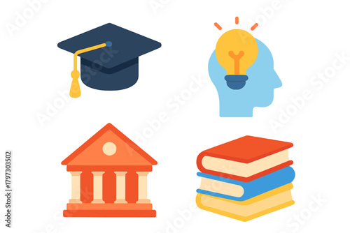 Collection of essential symbols representing academic success, learning, and higher education