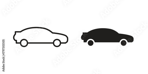 Car side view icon set. Outline symbol editable.