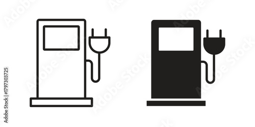Charging station icon set. Outline symbol editable.