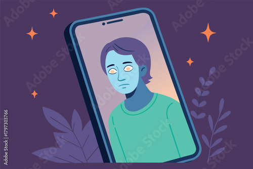Digital transformation; human face replaced by glowing smartphone screen, representing connectivity, communication, tech takeover.
