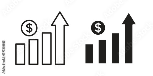 Chat arrow grow icon set. Outline symbol editable.