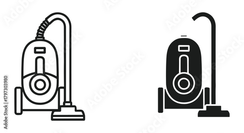 Vacuum cleaner outline and solid glyph icons set. home appliance for floor cleaning equipment symbol.