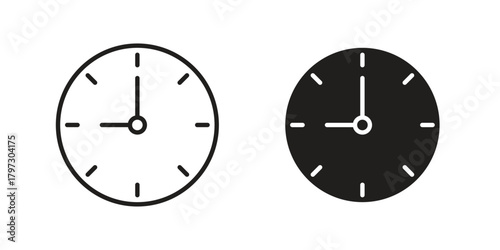 Clock nine icon set. Outline symbol editable.