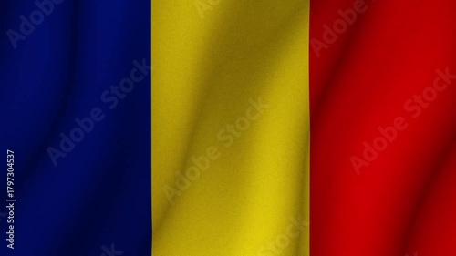Romania flag fluttering in the wind. Politics and business concept.