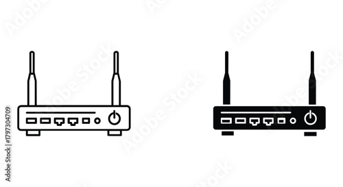 Wi-fi router line and glyph icon set. wireless internet modem network device symbol for modern web and app design.