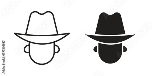 Cowboy icon set. Outline symbol editable.