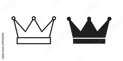 Crown icon set. Outline symbol editable.