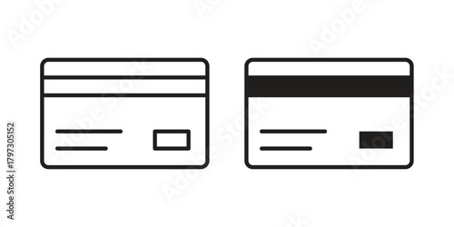 Credit card icon set. Outline symbol editable.
