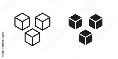 Cube icon set. Outline symbol editable.