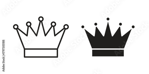 Crown icon set. Outline symbol editable.