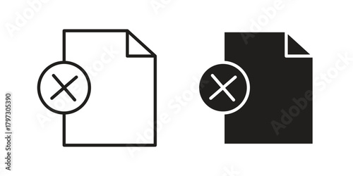 Delete Document icon set. Outline symbol editable.