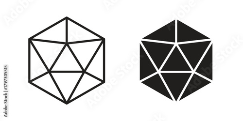 Dice d20 icon set. Outline symbol editable.