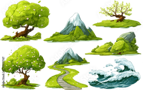 Digital Nature Icons: A Collection of Serene Landscapes