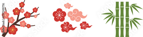 Traditional japanese floral and bamboo illustration