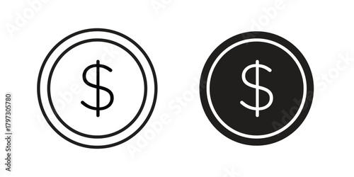 Dollar icon set. Outline symbol editable.
