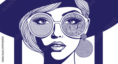 Child wiping away a tear from a giant eye in a surreal black and white scene on transparent background