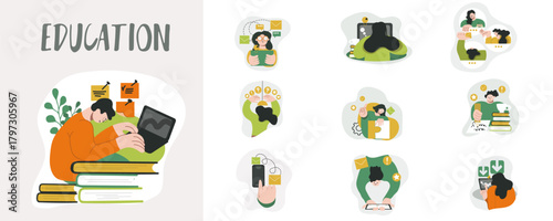 Education Concept art set, back to  school, hand drawn vector illustrations bundle.