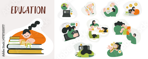 Education Concept art set, back to  school, hand drawn vector illustrations bundle.