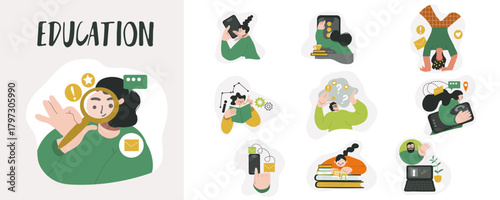 Education Concept art set, back to  school, hand drawn vector illustrations bundle.