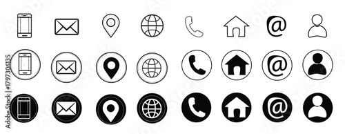Contact & Communication Icon Set – Phone, Email, Address, Location, Website, Home, User Profile – Business Card Vector Pack