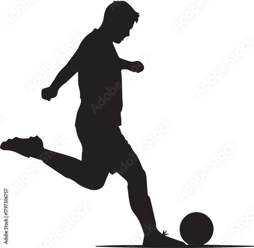Dynamic silhouette of a male soccer player kicking a football in action