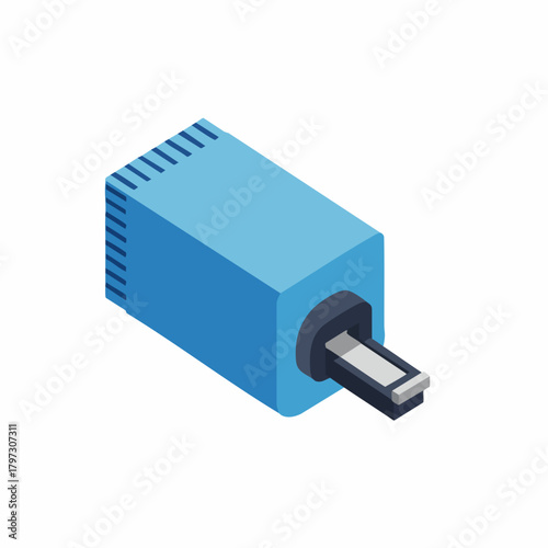 Isometric Detail Electronic Fiber Optic Transceiver Module Illustration