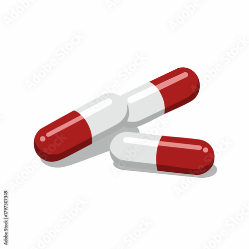 Realistic Red White Capsule Pill Medical Treatment Illustration
