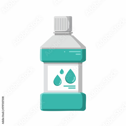 Flat Design Mouthwash Bottle Illustration with Green Liquid for Dental Care