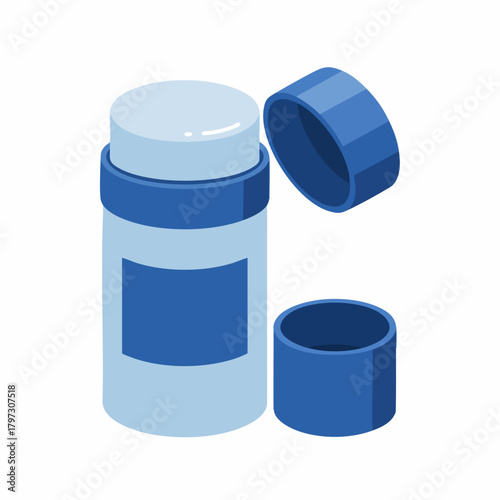 Isometric Opened Blue Deodorant Stick Illustration Container For Personal Hygiene