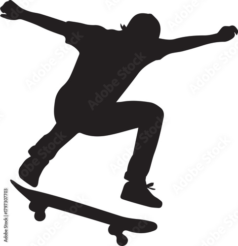 Dynamic silhouette of skateboarder performing a trick in mid-air