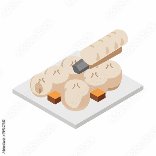Isometric Detailed Illustration of Xiaolongbao Dim Sum Asian Culinary Delicacy