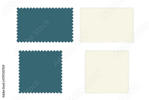 Blank square and rectangular shapes with decorative scalloped edges in teal and cream colors