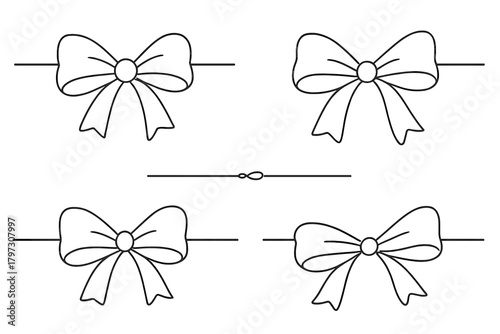 Set of four black outline decorative bows and a simple horizontal divider element