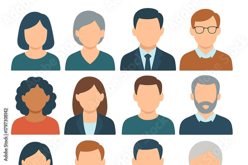 Diverse set of faceless profile icons showing different ages, genders, and professional roles