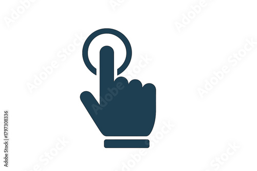 Finger pressing or tapping an interactive element on a digital interface